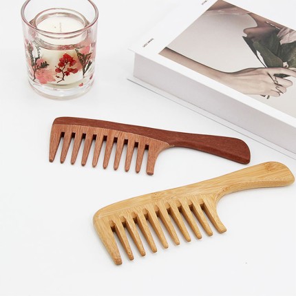 Deluxe Bamboo Long Handled Wide Tooth Hair Comb